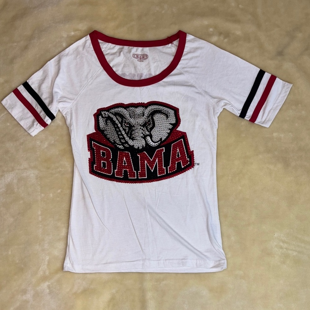BAMA Women’s Rhinestone White and Red T-Shirt